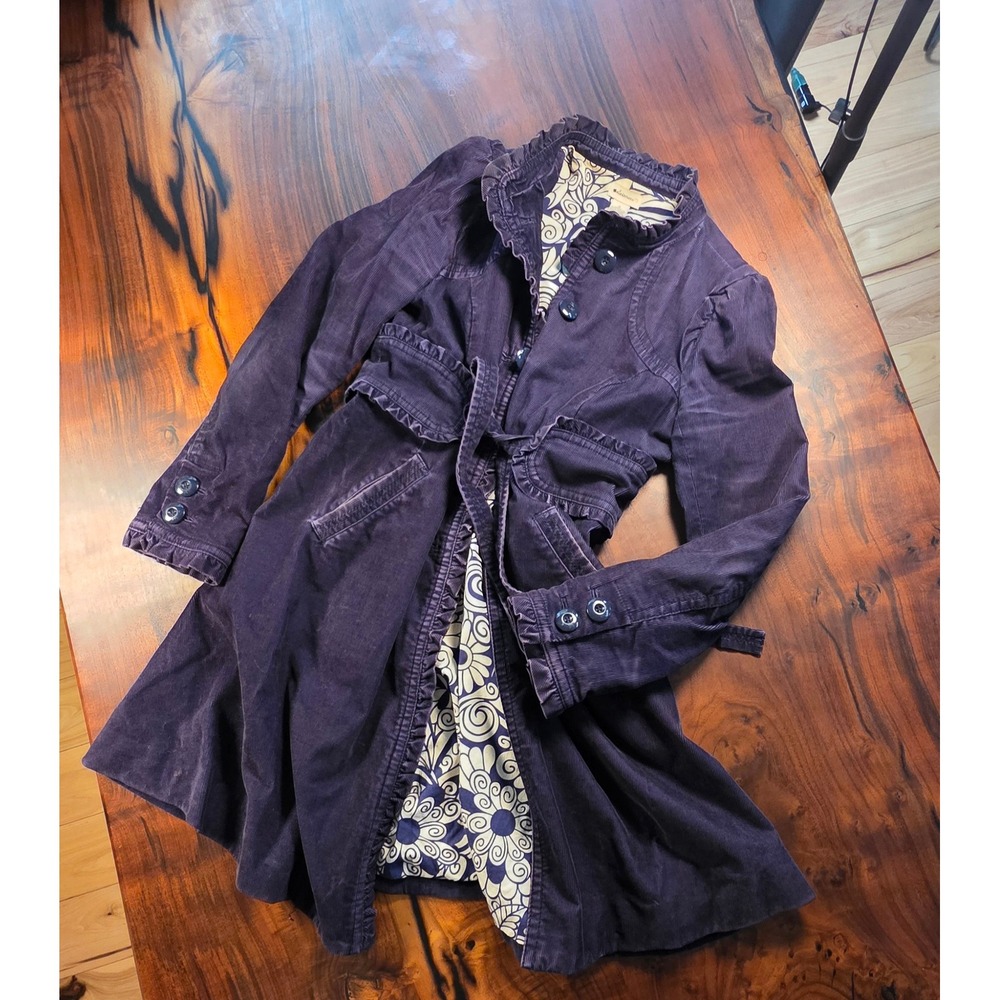 Elevenses Anthropologie Purple Corduroy Ruffle Trench Boho Fashiongram Indie